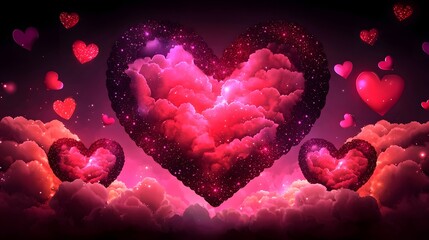 Aufkleber - Stunning colorful heart glowing softly within a cloud filled sky featuring warm pastel hues for a dreamy Valentine s Day setting