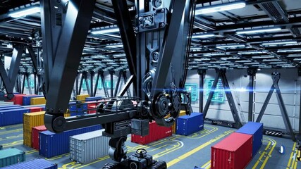 Poster - Advanced robotic automation in a modern shipping container facility with efficient operations and innovative technology