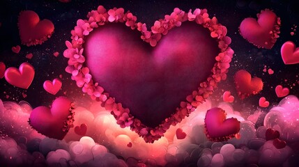 Aufkleber - Dreamy and ethereal floating heart in a serene cloud filled sky with warm colorful tones creating a romantic Valentine s Day themed setting