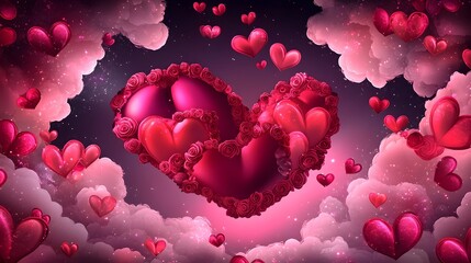 Aufkleber - Ethereal heart shaped design with vibrant colors floating gracefully in a soft cloudscape surrounded by warm pastel light that creates a dreamlike romantic atmosphere