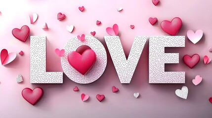 Aufkleber - Beautifully Designed 3D Pink Love Letters with Glowing Heart Accents Against a Soft Textured Pink Background Evoking a Romantic and Cheerful Mood