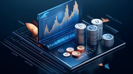 Fototapete - Cutting edge 3D investment graph with arrows indicating financial growth and success  This dynamic diagram is perfect for showcasing effective business strategies wealth creation