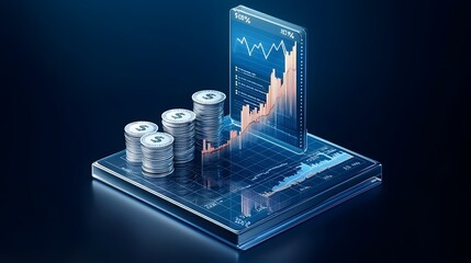 Fototapete - Digital 3D Financial Business Success Analytics and Growth Chart Presentation  Upward trends and money profit indicators ideal for financial strategy planning and analysis