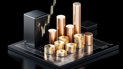 Fototapete - Detailed 3D Financial Chart Showcasing Money Growth Market Trends and Comprehensive Investment Strategies with Currency Exchange Trade and Profit Analysis