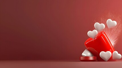 Poster - Vibrant red and pink 3D hearts scattered artfully on a smooth pastel pink background with dreamy reflective surfaces   a romantic sentimental Valentine s Day theme