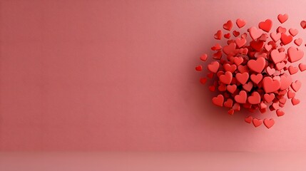Aufkleber - Bright and Lovely Scattered Pattern of Glossy 3D Hearts in Vibrant Pink Backdrop for Valentine s Day Concept and