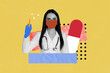 © deagreez - Composite sketch design artwork 3D photo collage of medicine doctor pharmacology pills young woman hold syringe vaccination practitioner