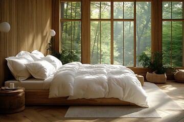 Wall Mural - Serene Wooden Bedroom With Forest View