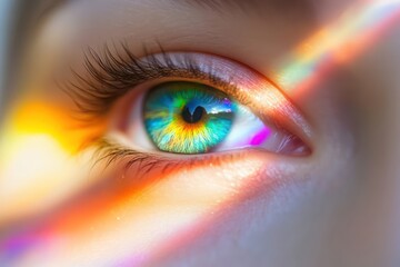Wall Mural - white light rays background with a rainbow color gradient, lens flare,