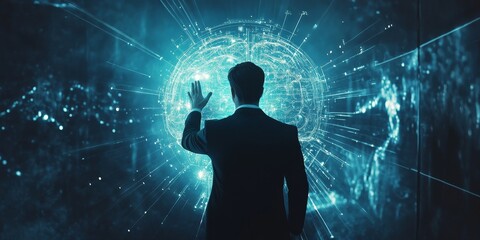 businessman touching the brain working of artificial intelligence (ai) in the futuristic business an
