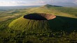 © Rapit - Aerial view of a volcanic crater, steppe landscape, sunset. Nature background, geography