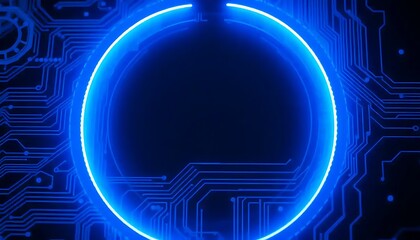 Glowing Blue Circle on Circuit Board Technology