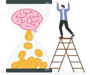 Wall Mural - Finance head. Businessmen put idea into brain, coins come out. Business concept vector

