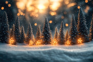 Wall Mural - Trees stand tall in a snowy landscape