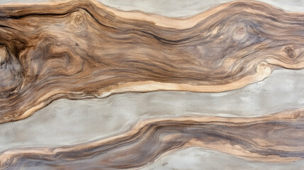 Wooden slab with grey concrete inlay, close-up texture, natural wood grain, background ideal for design projects