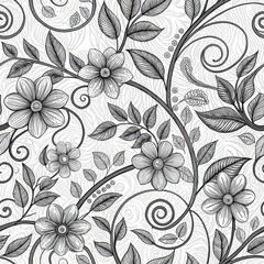 Wall Mural - Elegant Monochrome Floral Pattern Seamless Black and White Flower Design Vintage Botanical