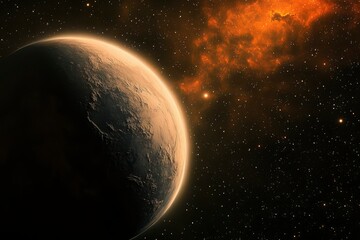 Wall Mural - an exoplanet sunrise over a fiery nebula