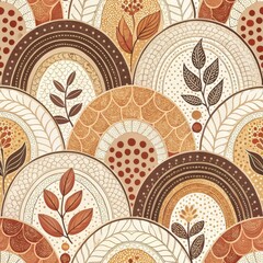 Wall Mural - Seamless Autumnal Pattern Abstract Floral Design with Earthy Tones and Geometric Shapes