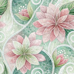 Wall Mural - Elegant Pastel Floral Design Watercolor Style Seamless Pattern Vintage Botanical Illustration Green