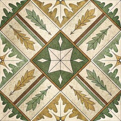 Wall Mural - Elegant Green and Beige Vintage Floral Tile Pattern Seamless Texture Background