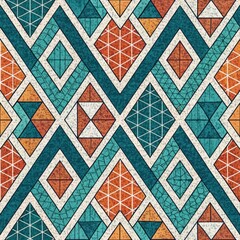 Wall Mural - Abstract Geometric Teal Orange Pattern Seamless Textile Design Modern Trendy Background