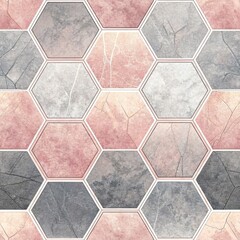 Wall Mural - Elegant Hexagon Pink and Grey Marble Tile Pattern Background Texture