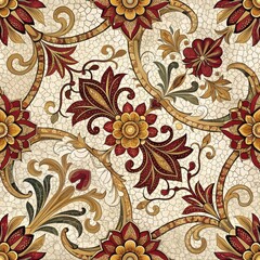 Wall Mural - Elegant Baroque Floral Pattern Ornate Gold and Red Flower Design Seamless Texture