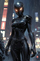 Cyberpunk Superhero Woman in Matte Black Armor