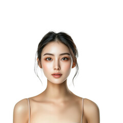 Wall Mural - Portrait of a Beautiful Asian cosmetic model with clean skin , front view, no shadow, cut out, isolated on a transparent background