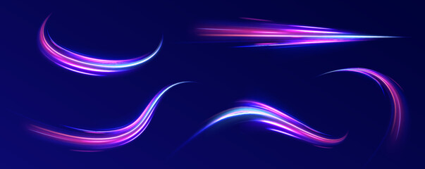 Wall Mural - vector glowing lines air flow effect. big data traffic visualization, dynamic high speed, png, effec
