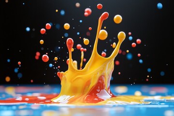 Aufkleber - Vibrant paint colors collide in an entrancing splash, merging red, yellow, and blue into a lively swirl, evoking a sense of creative energy and artistic exuberance.