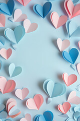 Wall Mural - A frame of paper hearts for Valentine's Day