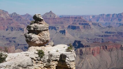 Wall Mural - Witness stunning red rock formations and vast chasms as visitors marvel at the Grand Canyon's natural wonders under a clear blue sky in Arizona.