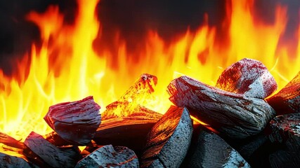 Wall Mural - raging fire illuminates rugged rocks, creating an intense atmosphere with dynamic motion and vivid c