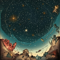 Wall Mural - illustration set of moon phases. different stages of moonlight activity in vintage engraving style. 