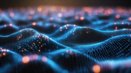 Digital data wave flowing, glowing, abstract background