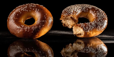 Wall Mural - A pair of freshly baked doughnuts sitting on a table, perfect for snacking or serving at a party