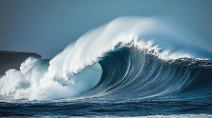 Aufkleber - Dramatic ocean waves crashing with white foam against a serene backdrop capturing the power and beauty of turbulent sea waters