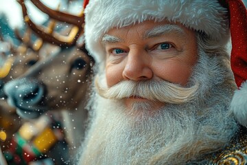 Poster - A close-up of a person wearing a Santa hat, ideal for holiday or winter themed projects