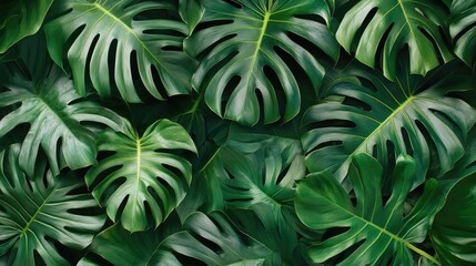 Aufkleber - Lush tropical palm leaf background for creative design with ample flat lay copy space and vibrant green foliage textures