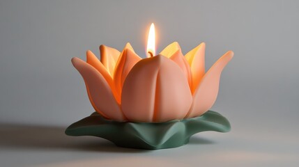 Aufkleber - Elegant lotus flower candle glowing softly on a serene backdrop, perfect for enhancing cozy atmospheres and promoting relaxation.