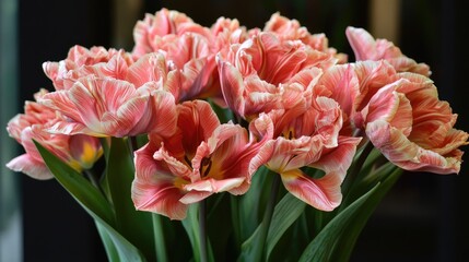 Poster - Vibrant pink and white tulips in full bloom showcasing their rich colors and delicate petals in a beautifully arranged bouquet.