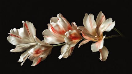 Aufkleber - Elegant Tulip Blossoms with Delicate Petals on a Dark Background for Floral Decoration or Art Projects
