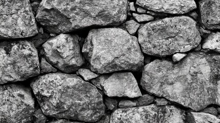 Fototapete - Textured stone wall background with irregular rocks in grayscale perfect for design and architectural projects.