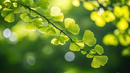 Poster - Soft Green Background with Bokeh Effect Featuring Defocused Leaves and Natural Light Rays Invoking Spring and Summer Serenity in Nature