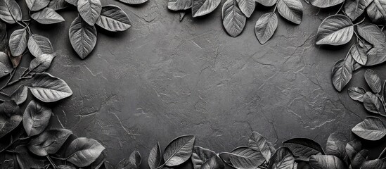 Aufkleber - Diverse Green and Dark Leaf Ornament Flat Lay on Grey Surface with Negative Space for Text in Natural Aesthetic Design