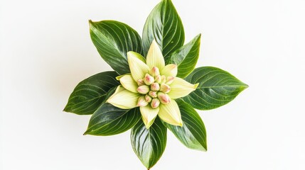 Aufkleber - Unique Green Medinilla Magnifica Flowering Plant Top View with Textured Leaves Isolated on White Background in Natural Light