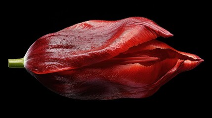Aufkleber - Detailed macro shot of a vibrant red tulip against a black background showcasing its intricate textures and natural beauty