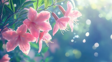 Poster - Serene pink orchids blooming in a tropical setting with soft bokeh background and gentle light creating a tranquil atmosphere