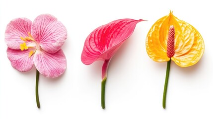 Aufkleber - Tropical flowers in vibrant colors isolated on a clean white background showcasing nature's beauty and elegance in floral design.